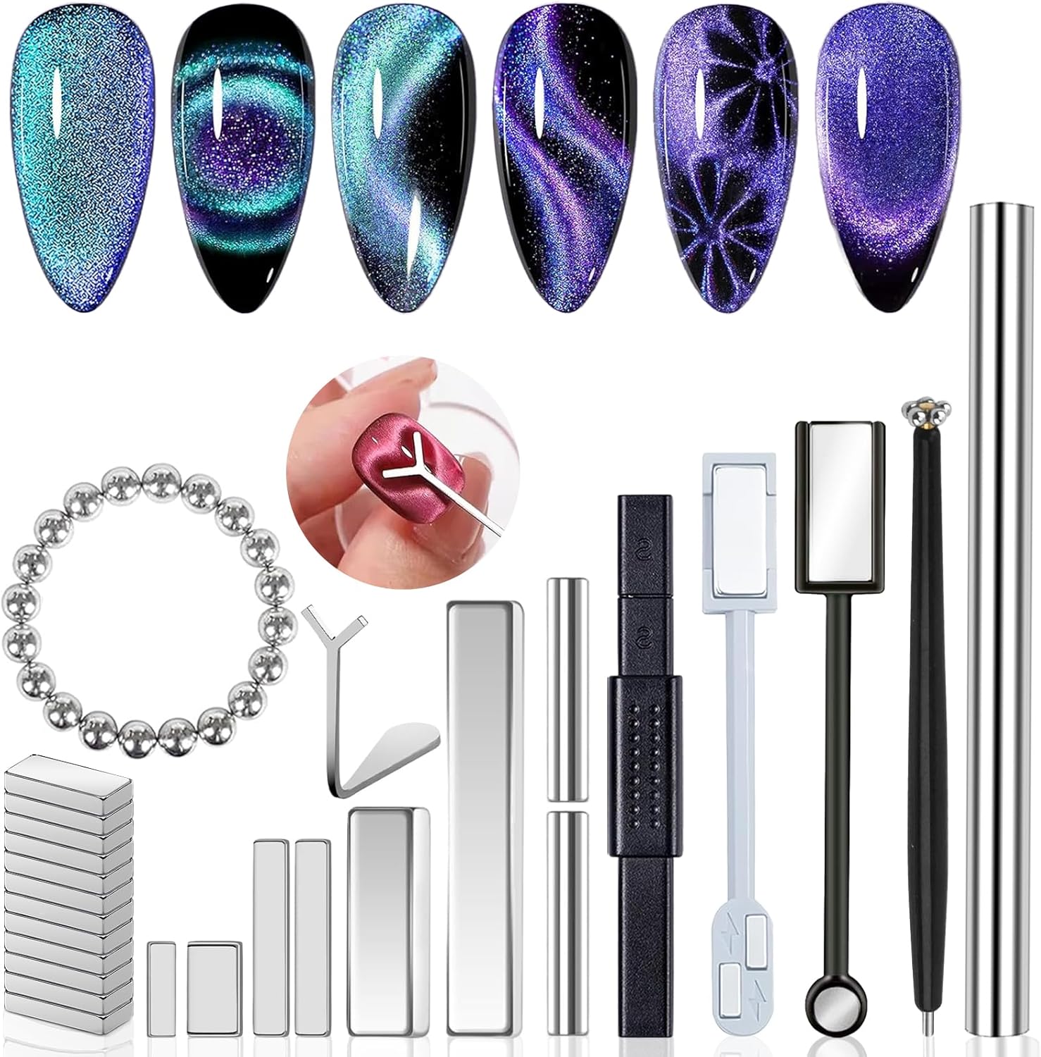 Molilon 46 piece cat eye nail magnet tool set front view