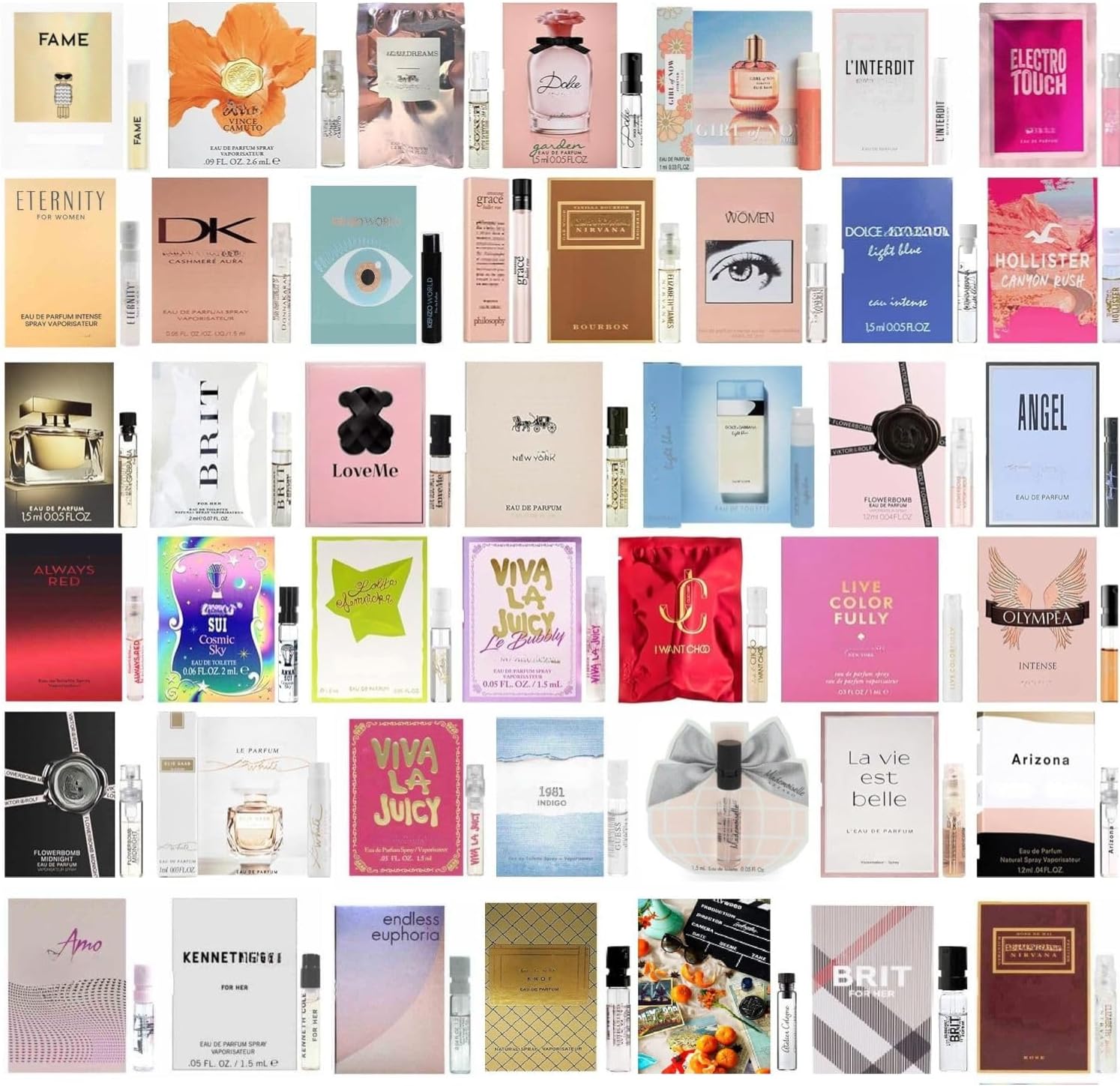 Generic designer fragrance sampler set for women front view featuring 10 sample vials