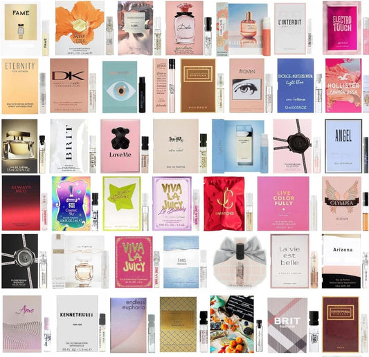 Generic designer fragrance sampler set for women front view featuring 10 sample vials