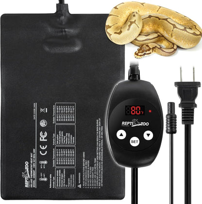 Repti Zoo 8x12 reptile heat pad front view with controller