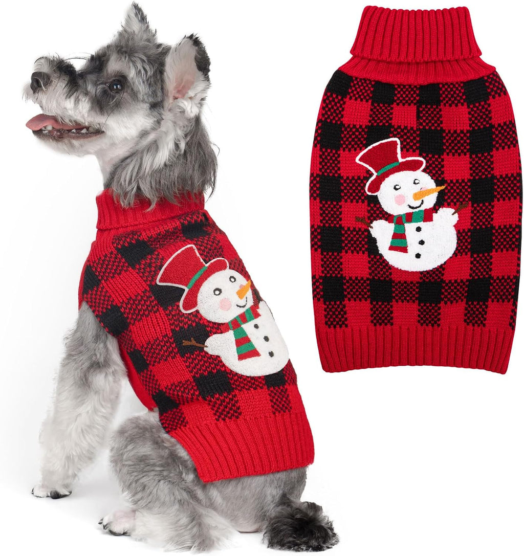 KYEESE Dog Christmas Sweater with Reindeer Pattern, Cozy Holiday Outfit, Turtleneck Dog Sweater for Small Dogs with Leash Hole, Red Buffalo Plaid Knitwear, Soft Warm Festival Dogs Clothes, Large - Image 15