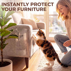 Transparent cat scratch guard applied to sofa corner