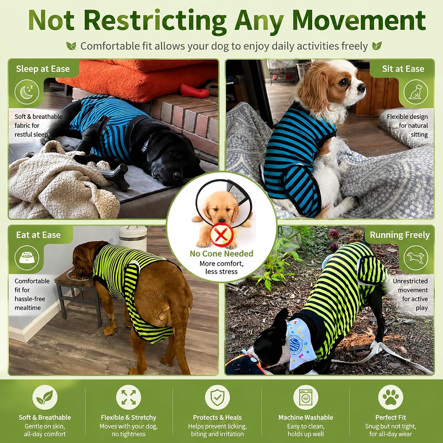 Quearn extra large dog neuter recovery clothing striped twin pack