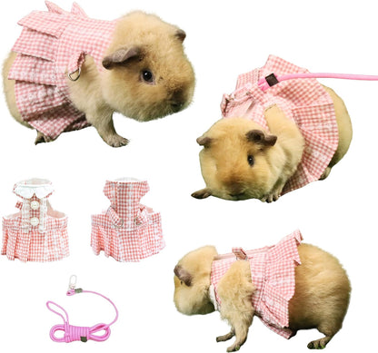 SMOLKITH Guinea Pig Clothes, Cavy Adjustable Green Floral Print Dress with Leash, Small Animal Apparel for Walking, Fits Fancy Rats, Meerkats, Marmot, Chinchillas, Rabbits and More - Image 11