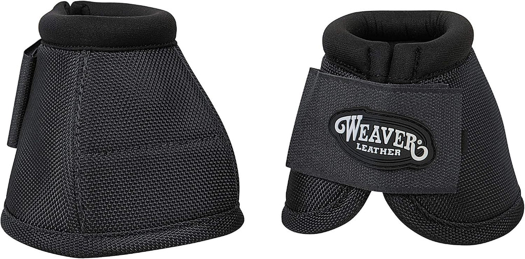Weaver Equine Ballistic No Turn Bell Boots front view showing durable black nylon material.