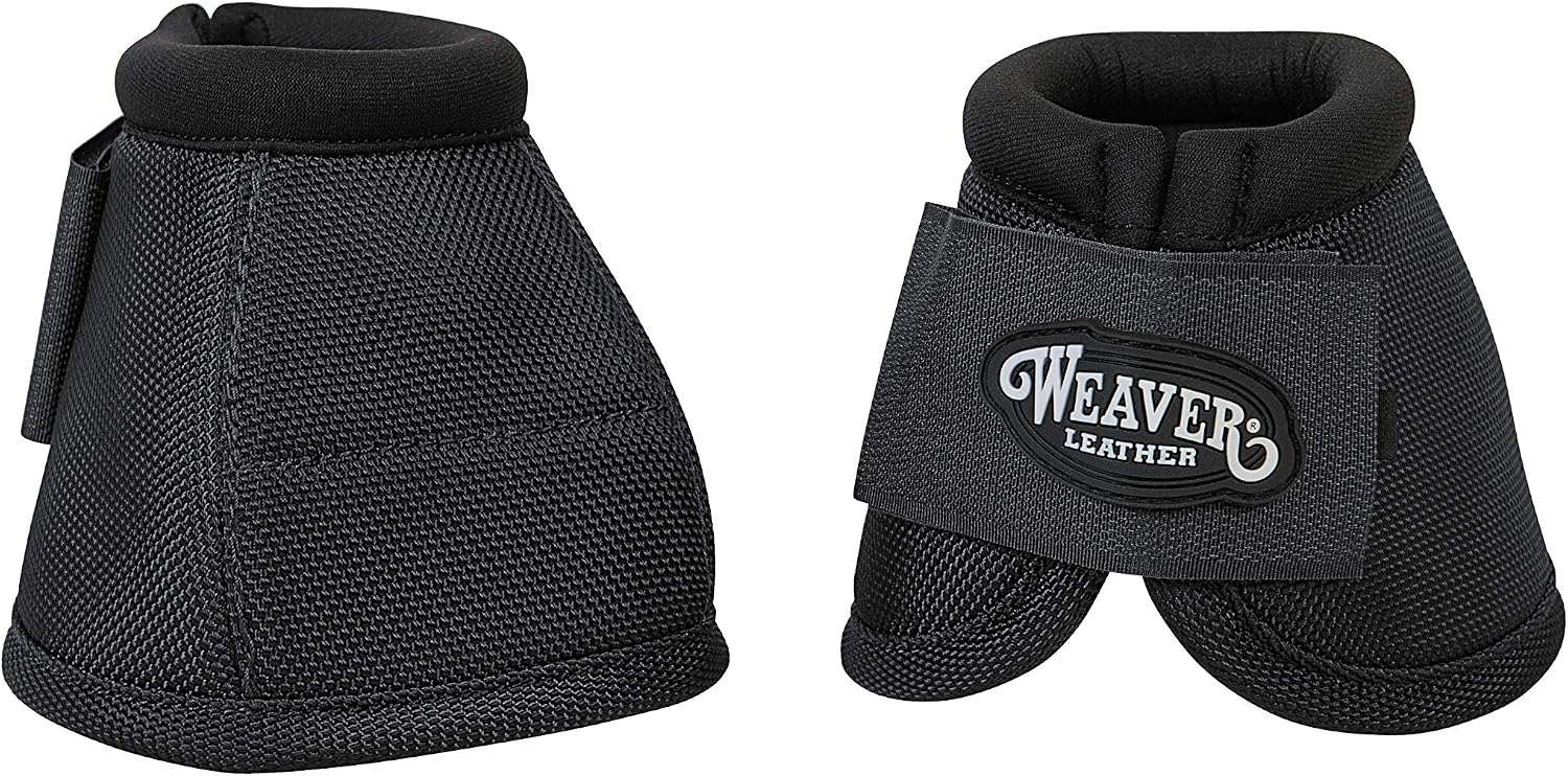 Weaver Equine Ballistic No Turn Bell Boots front view showing durable black nylon material.