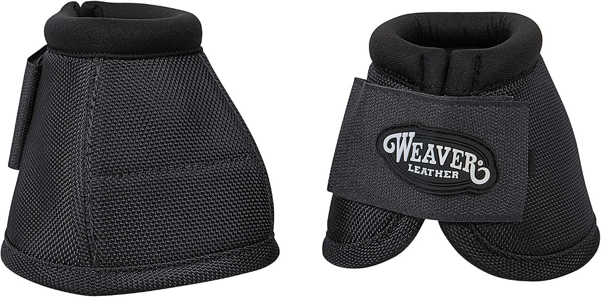Weaver Equine Ballistic No Turn Bell Boots front view showing durable black nylon material.