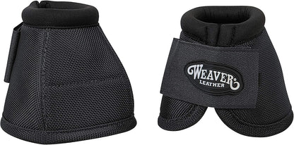 Weaver Equine Ballistic No Turn Bell Boots front view showing durable black nylon material.