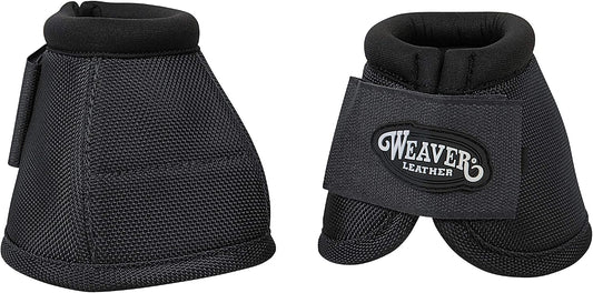 Weaver Equine Ballistic No Turn Bell Boots front view showing durable black nylon material.