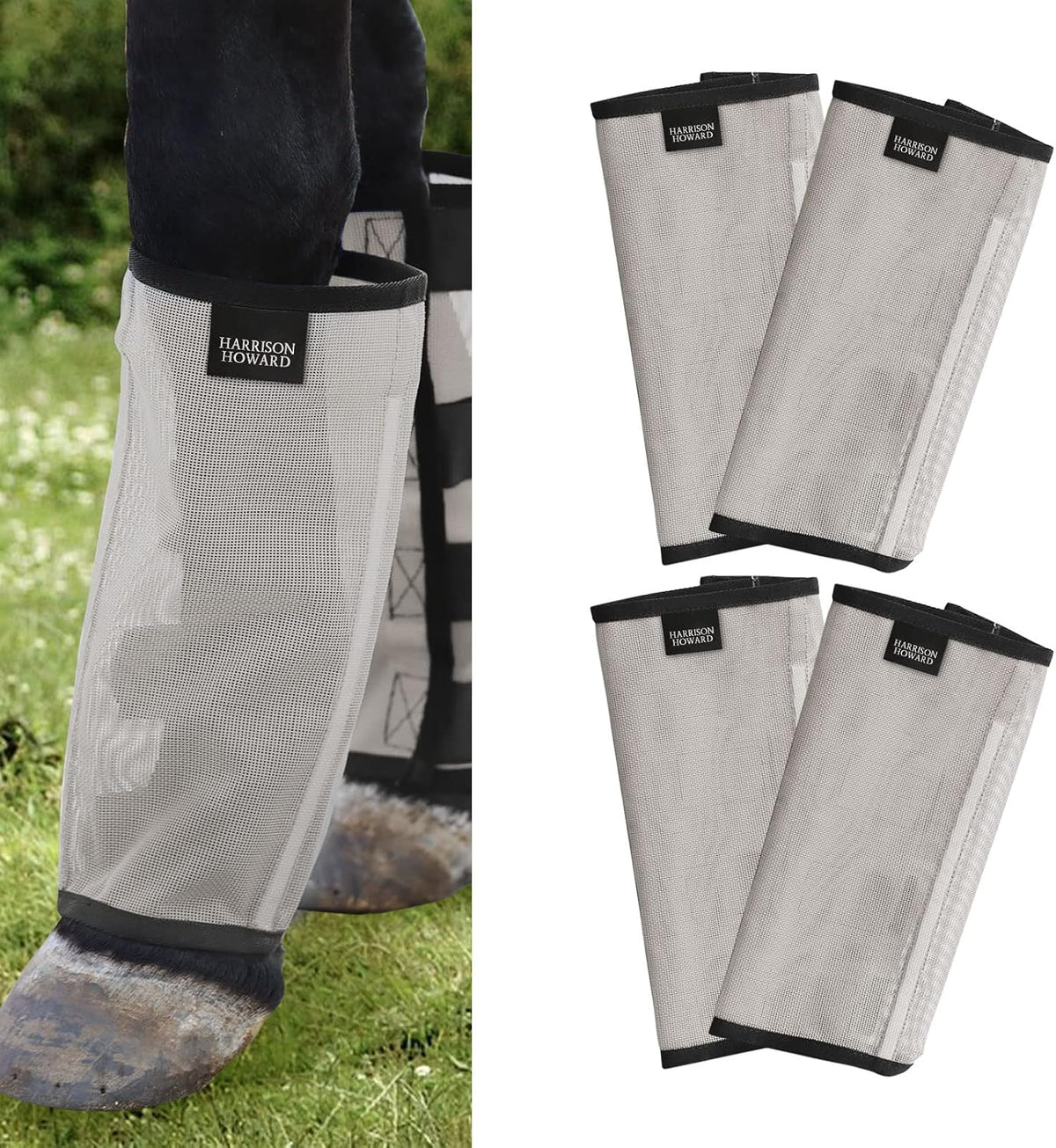 Harrison Howard Loose Fitting Fly Boots UV-Protective Extra Tough Mesh Ventilated Four Fasteners Stay-on Design Protect Horse Legs & Stomp-Reducing Set of 4 Deep Navy Large - Image 14