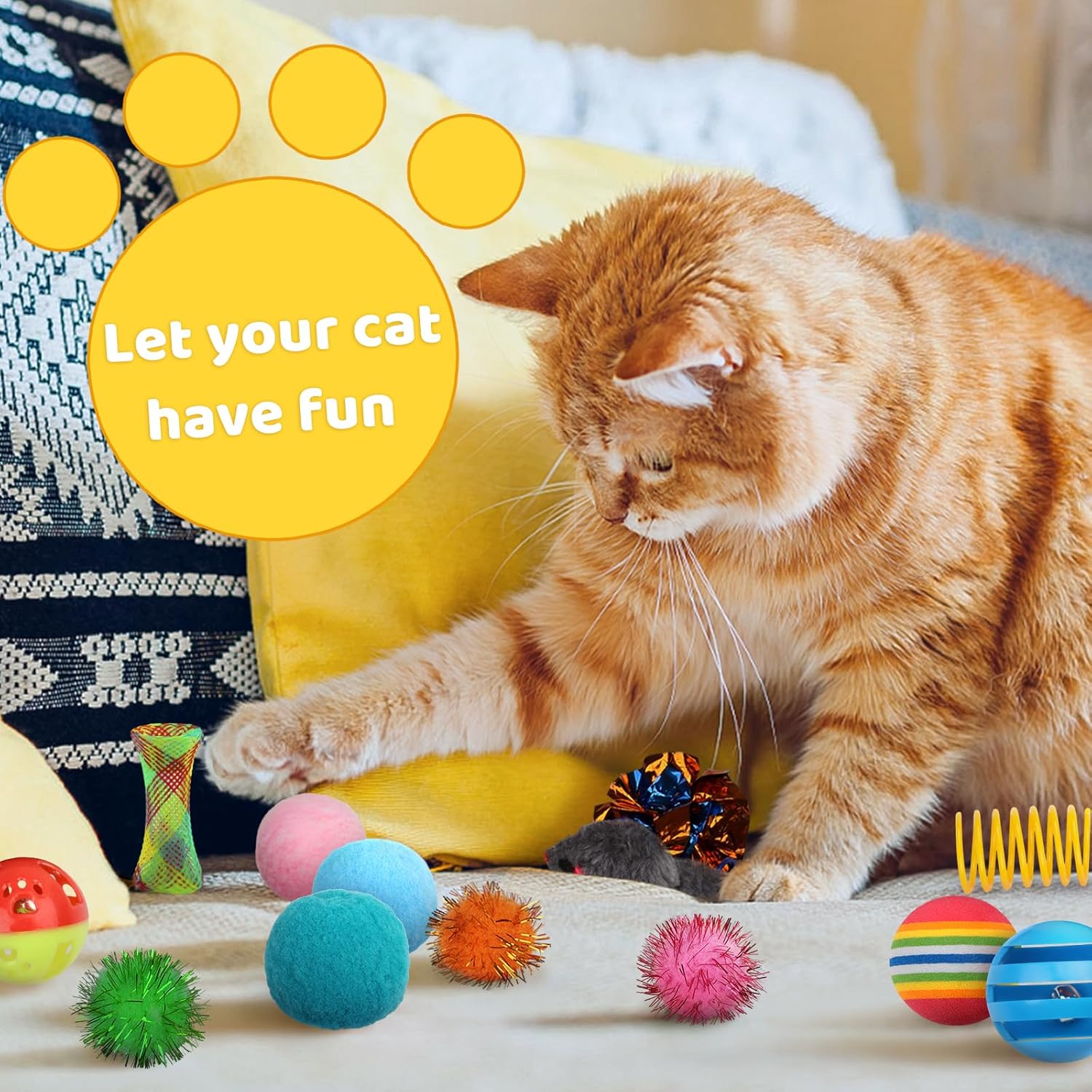 QUOZUO premium kitten play pack displaying flexible bouncing plastic springs layout