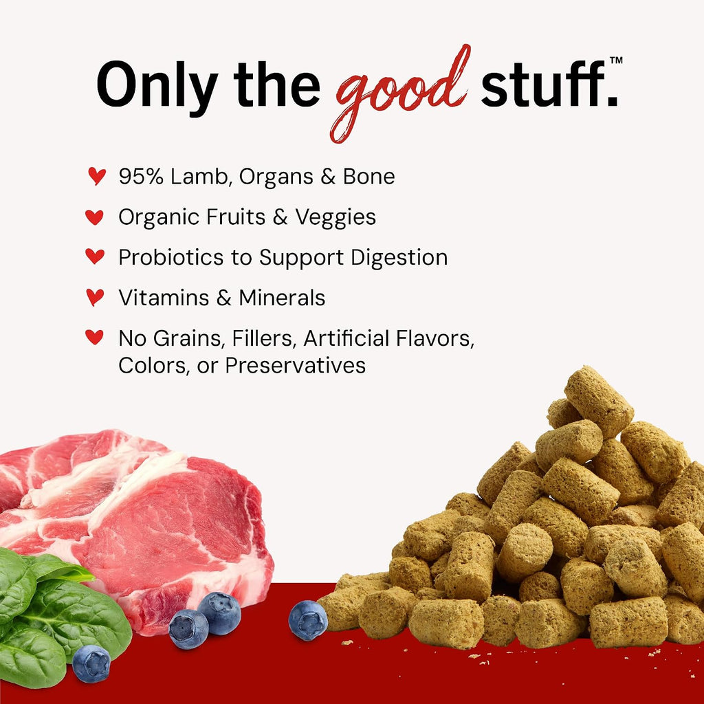 Premium grass-fed lamb raw dog food mixer nutritional details back panel