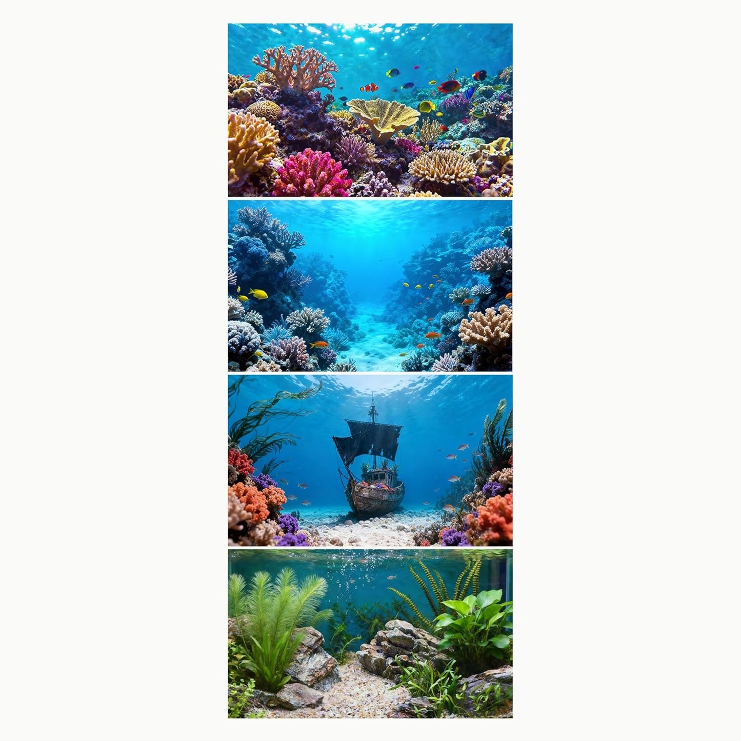 4 Pack Aquarium Background, 24x12 Inch Polyester Cloth Decor for Fish Tank, Set of Undersea Coral Rock & Plant Dcor Backgrounds, Aquatic Themed Decorations - Image 9