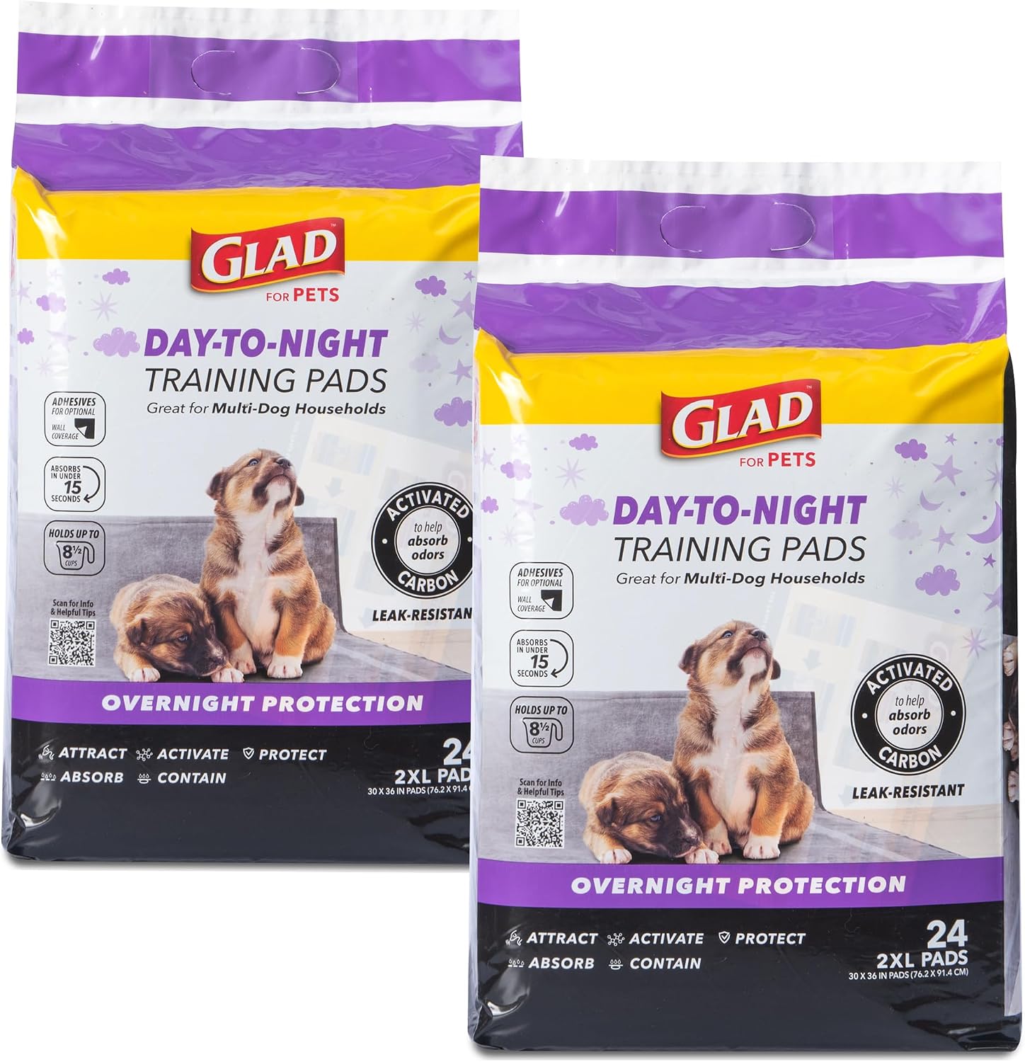 Glad dog pads unfolded showing thirty by thirty six inch surface area