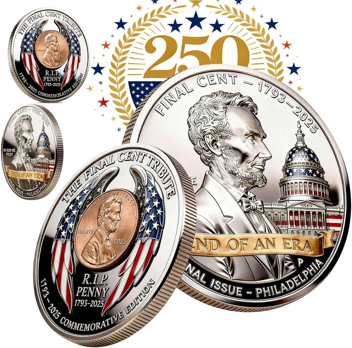 Cslica 2025 Final Cent Tribute Coin front view featuring RIP Penny design