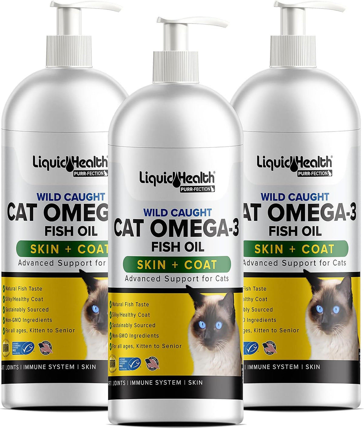 Liquid Health Pets cat fish oil two pack in secure protective retail packaging