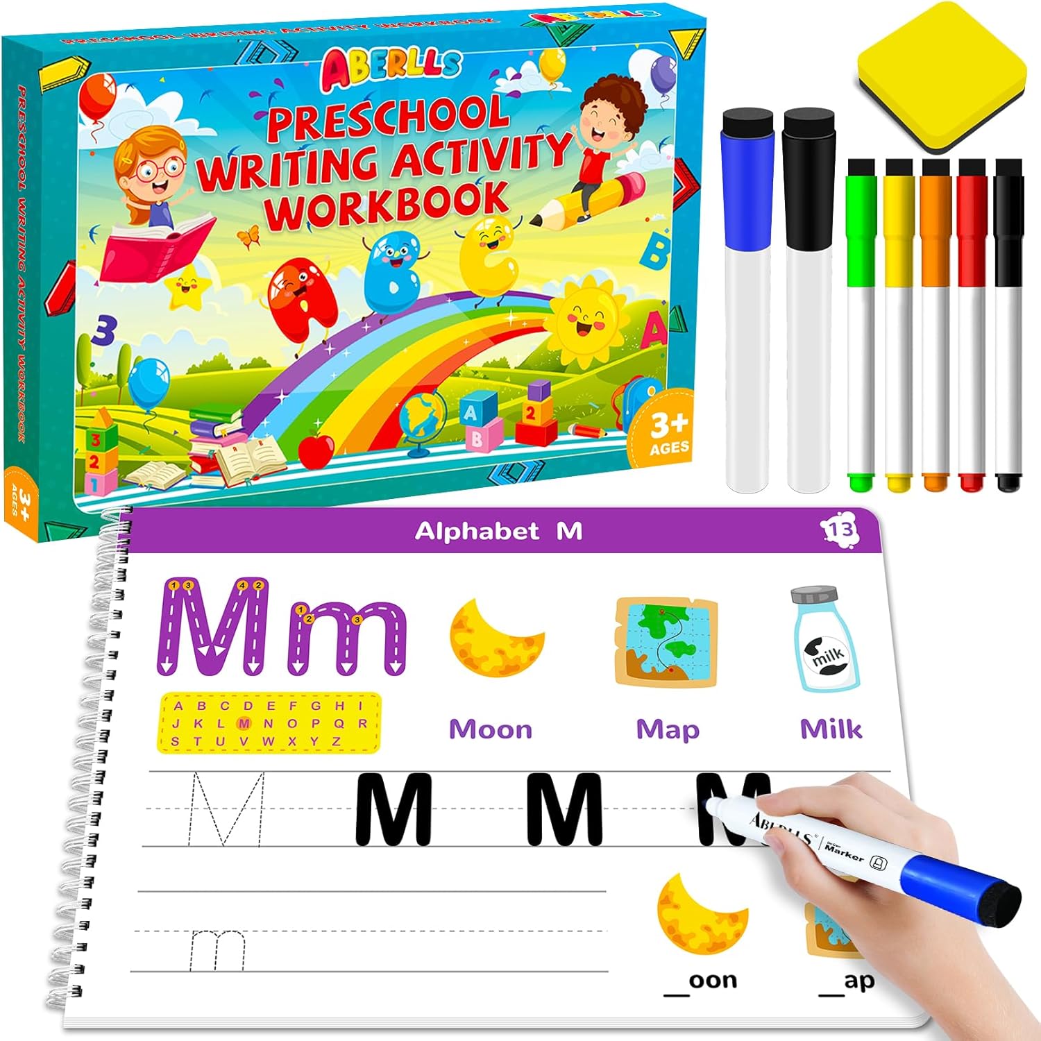 ABERLLS preschool handwriting practice book front view showing colorful cover design
