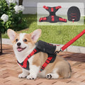 XUVIRA dog backpack harness front view showing red and black adjustable straps for small and medium dogs.