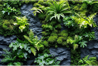OHIOCATII Rock Wall Reptile Habitat Background front view showcasing green moss and gray rock pattern.