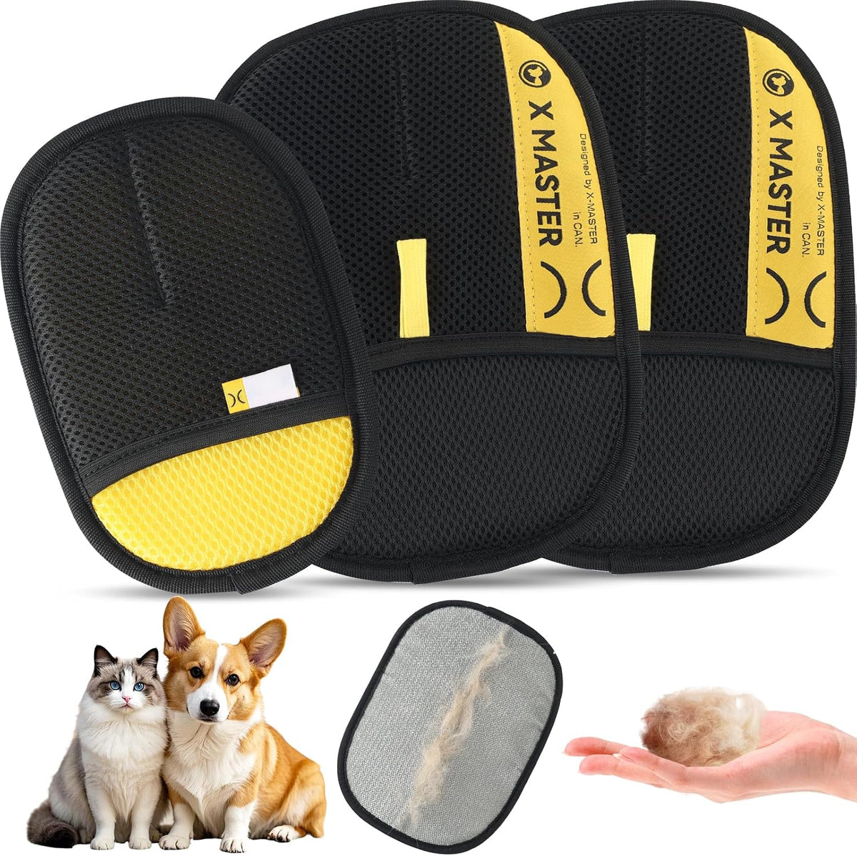 Wortade 3Pcs Pet Hair Removal Glove front view for dogs and cats