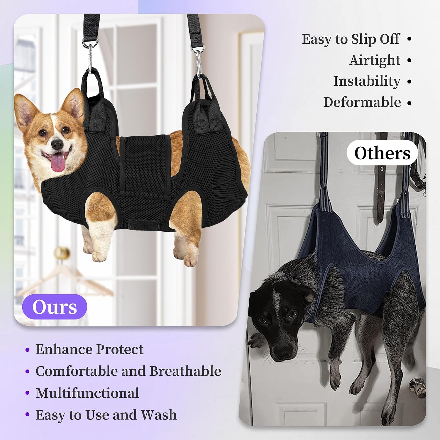 Patiencet dog grooming hammock hanging setup with carabiners