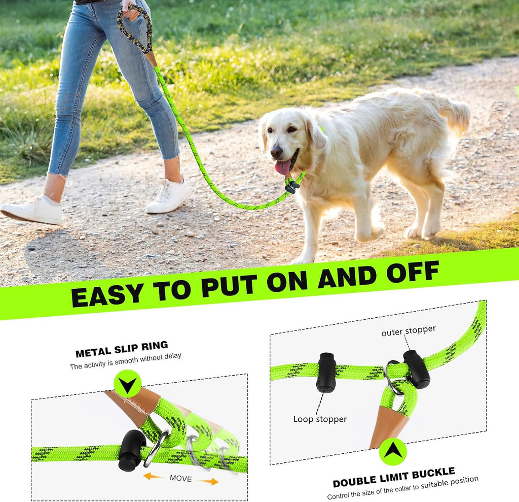 Lynxking light green pet leash showcasing the integrated reflective threads glowing under low light conditions.