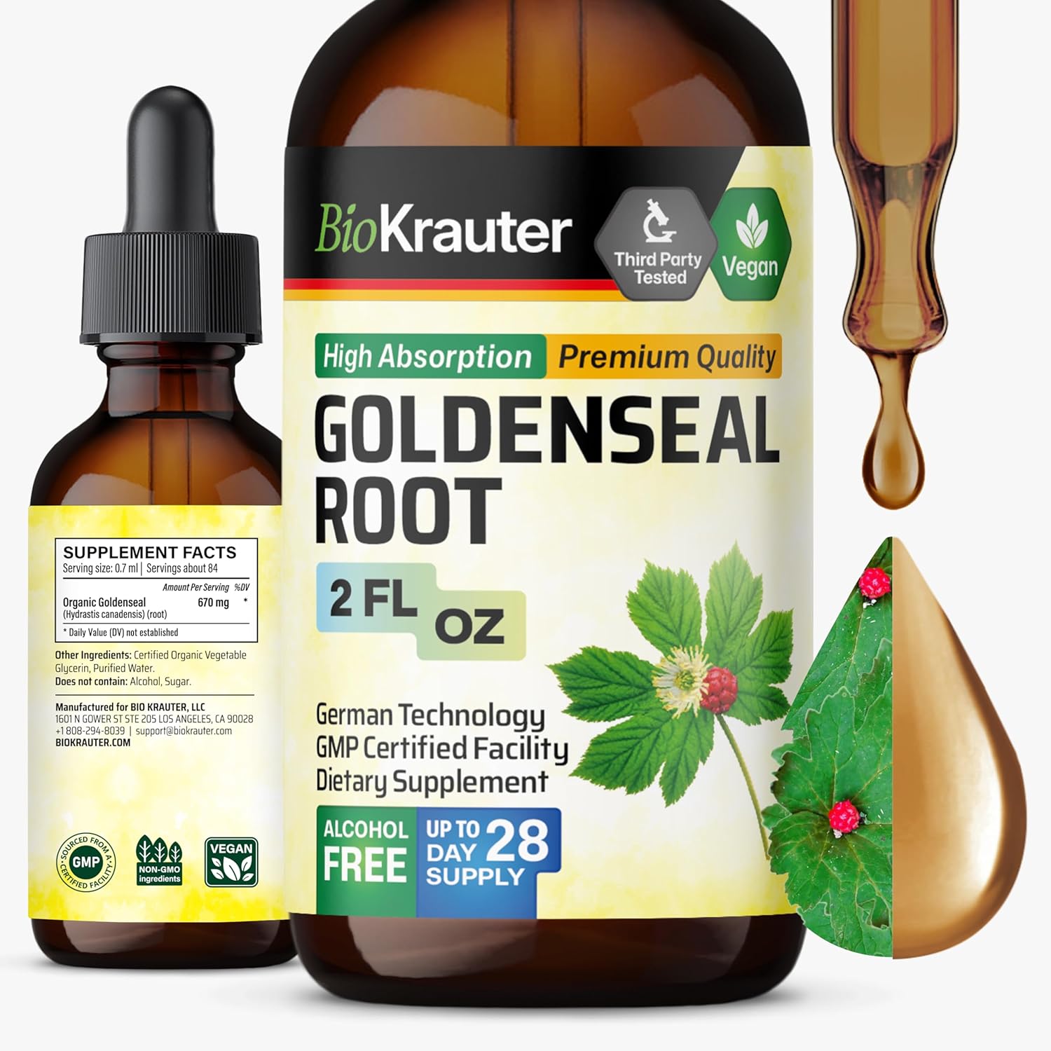 BIO KRAUTER Goldenseal Root Tincture front view bottle for natural immune support