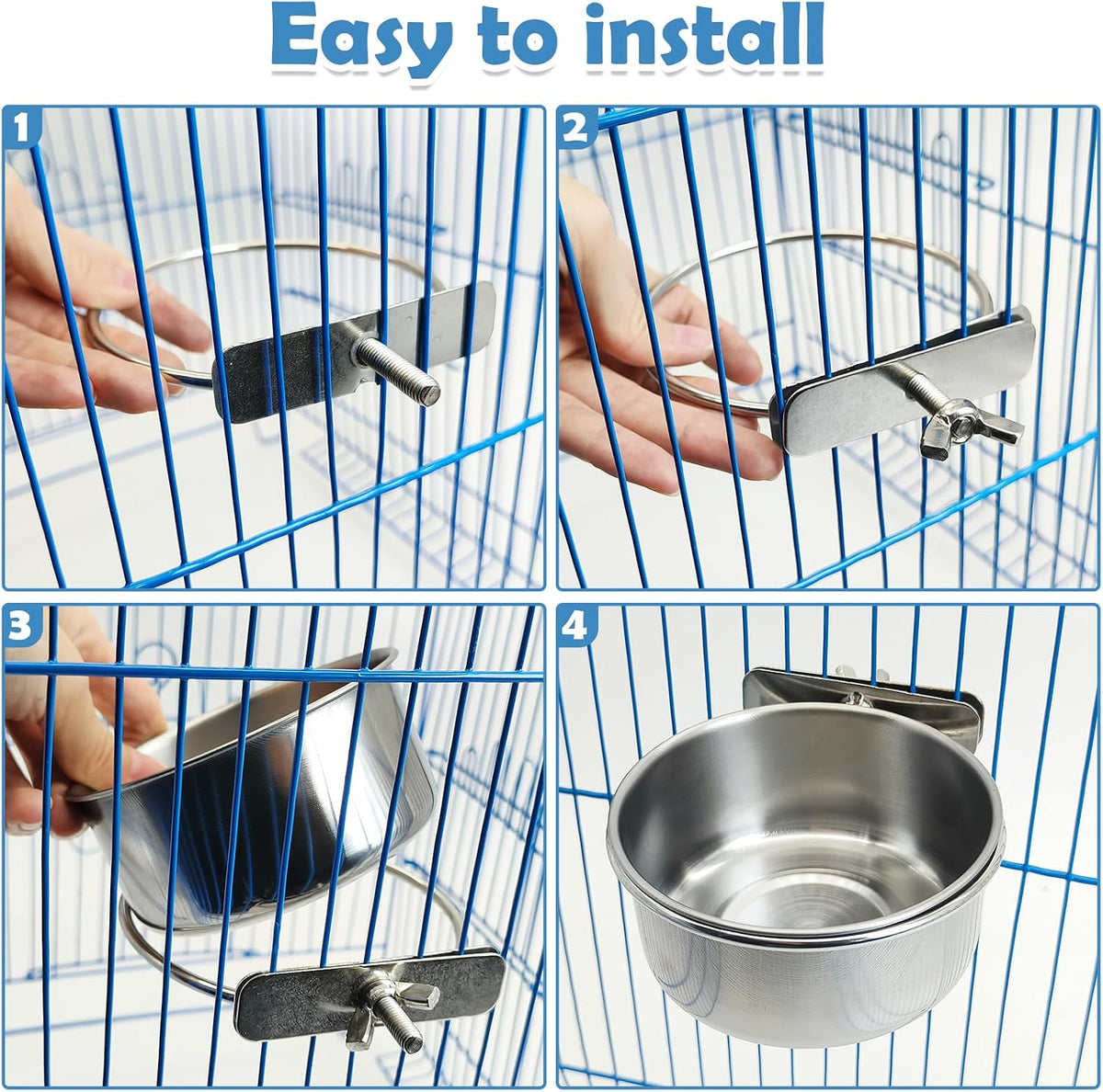 kathson 8 Pack Bird Feeding Dish Cups, Stainless Steel Parrot Feeders Water Cage Bowls with Clamp Holder Bird Feeders for Parakeet Cockatiels Conure Budgies Lovebird Finch and Small Animals - Image 7