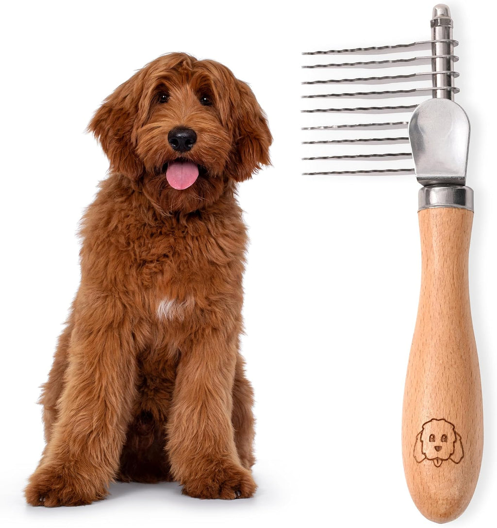 Pet Dematting Comb for Dogs and Cats with Wood Handle, Deshedding Undercoat Rake with Stainless Steel Blades, Pet Comb for Detangling Thinning and Shedding, All Hair Types [We Love Doodles] - Image 11