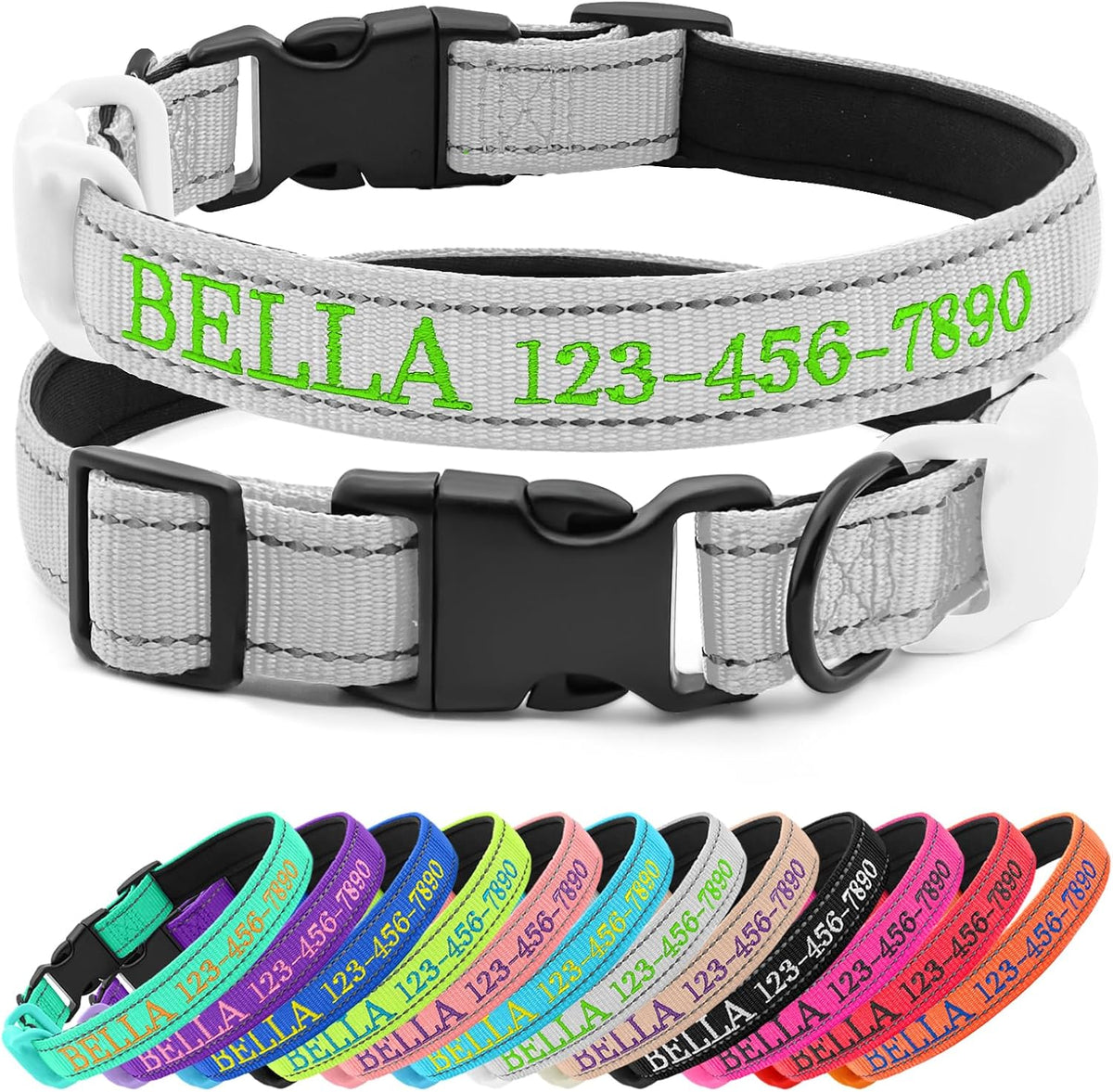 Personalized Dog Collar with Embroidered Name and Phone, Nylon Collar for Dog with Silicone Holder for AirTag, Neoprene Lining, Plastic Quick-Release Buckle (Pink) - Image 11
