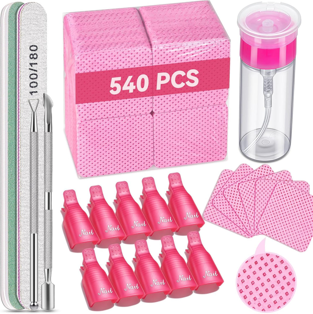 Tsmaddts gel nail polish remover kit front view with wipes and clips