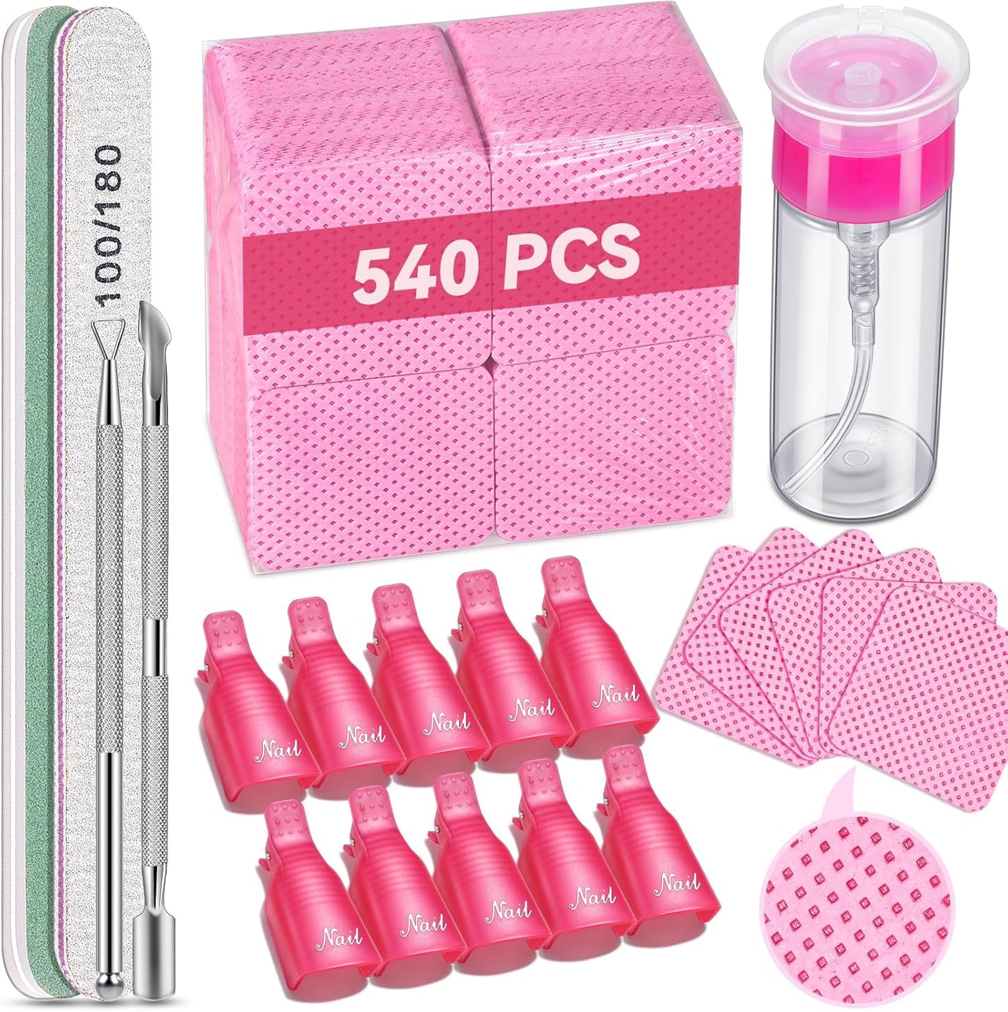 TsMADDTs Gel Nail Polish Remover Tools Kit front view showcasing the complete pink salon set.