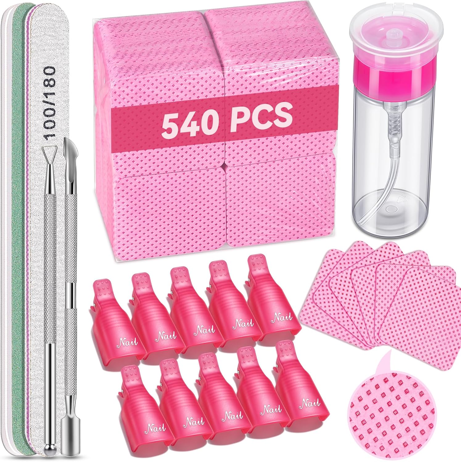 TsMADDTs Gel Nail Polish Remover Tools Kit front view showcasing the complete pink salon set.