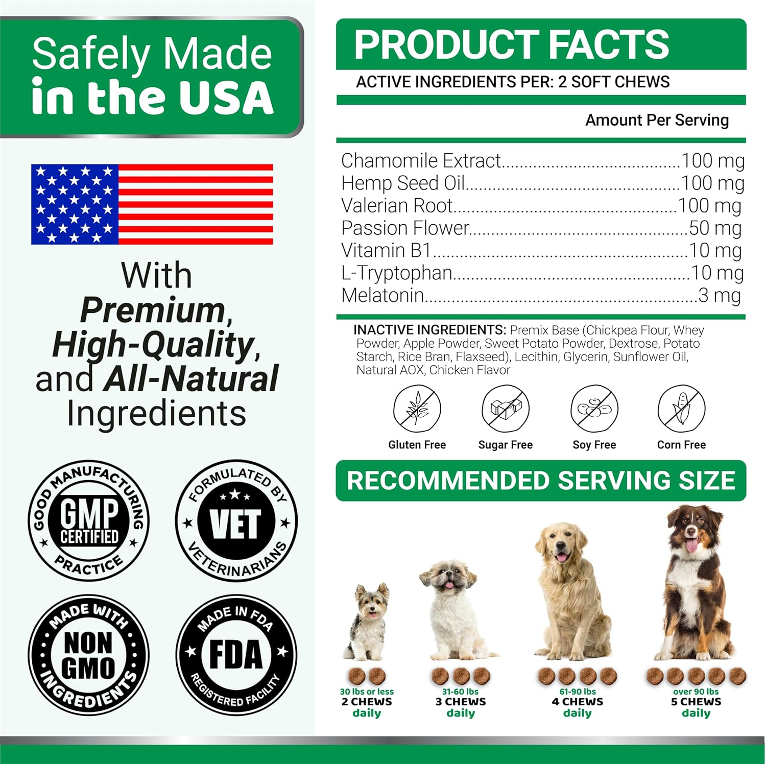 Advanced strength hemp chews container for canine thunderstorm and firework stress management