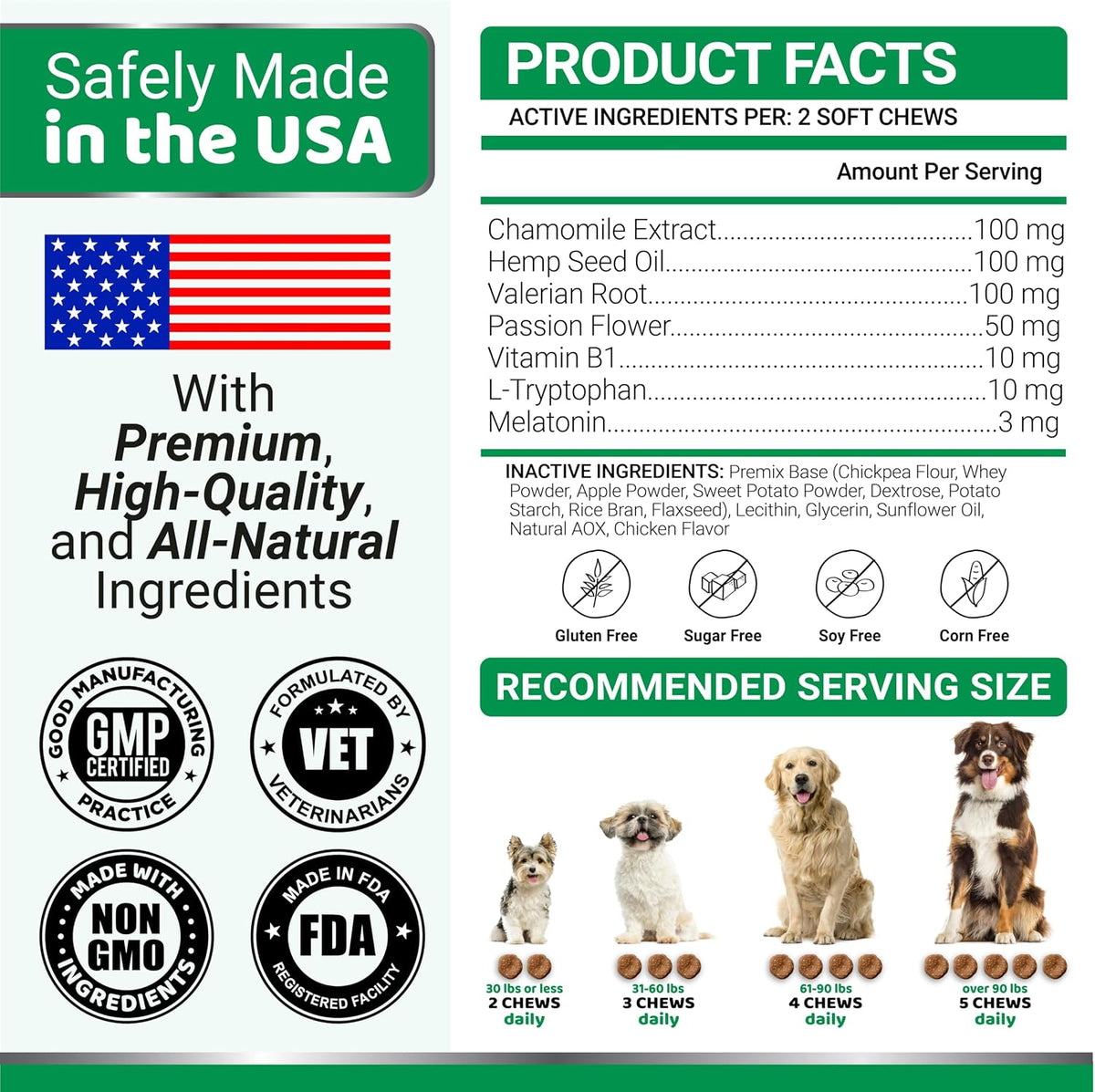 Advanced strength hemp chews container for canine thunderstorm and firework stress management