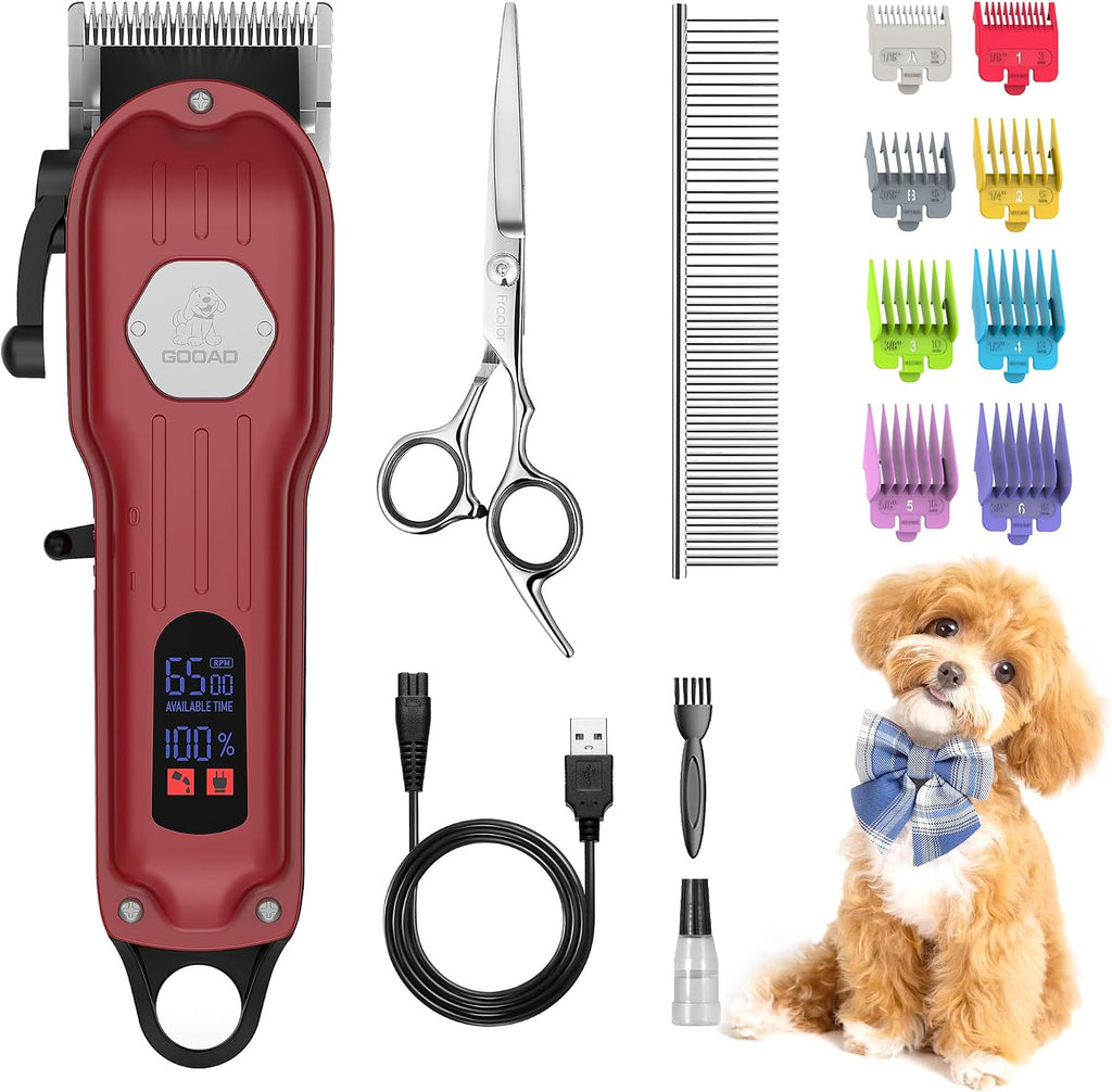 Gooad silver dog hair trimmer demonstrating cordless operation for large dog breeds