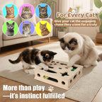 Pet safe wooden feline enrichment puzzle maze designed for natural claw maintenance.