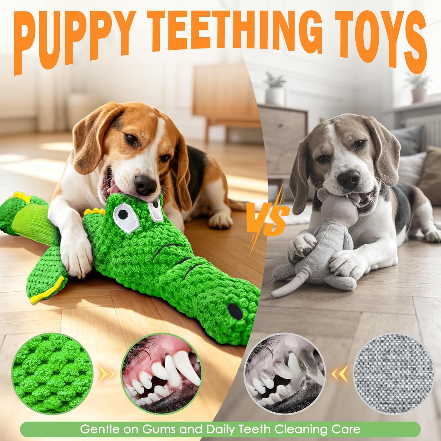 Green alligator themed WOWBALA puppy toy ideal for indoor and outdoor tug of war games.
