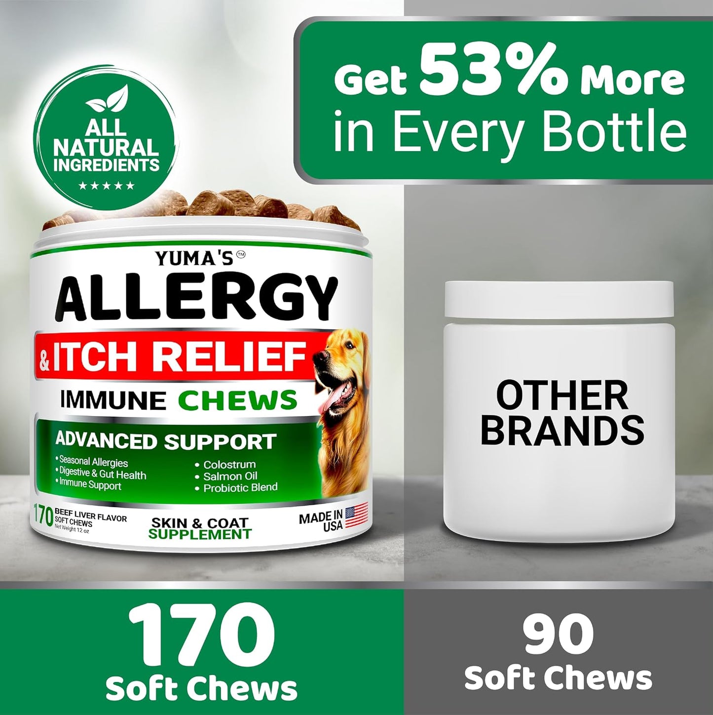 Pet itching skin relief chewable pills for hot spots and paw licking