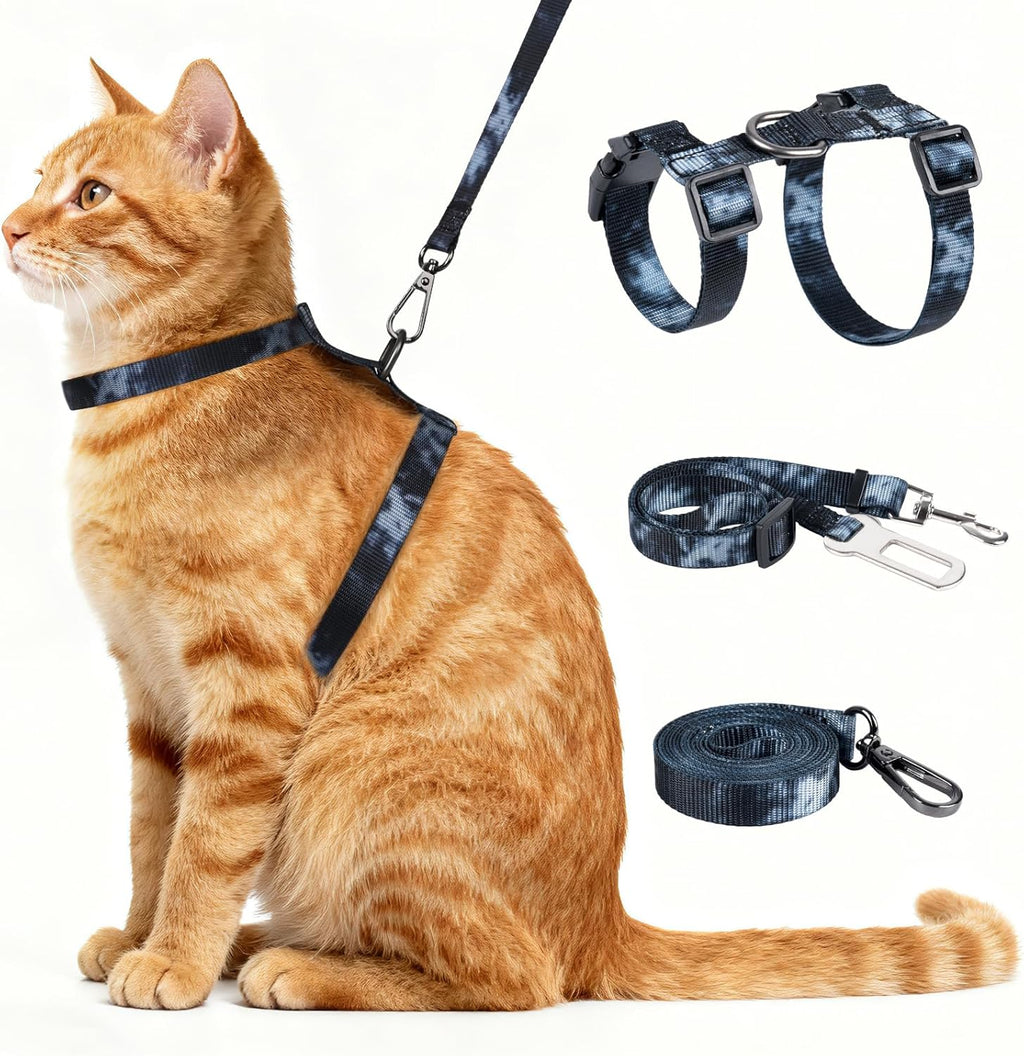 Cattooll cat harness and leash set front view of the black adjustable walking vest.