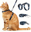 Cattooll cat harness and leash set front view of the black adjustable walking vest.