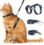 Cattooll cat harness and leash set front view of the black adjustable walking vest.