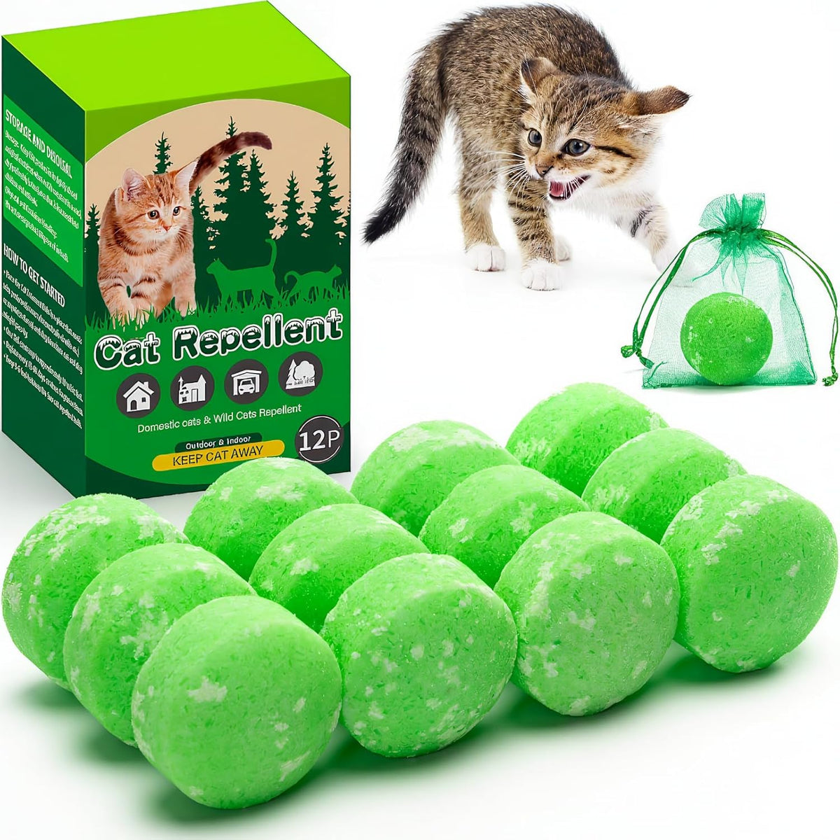 Pemoo natural peppermint cat repellent balls 12 pack front view