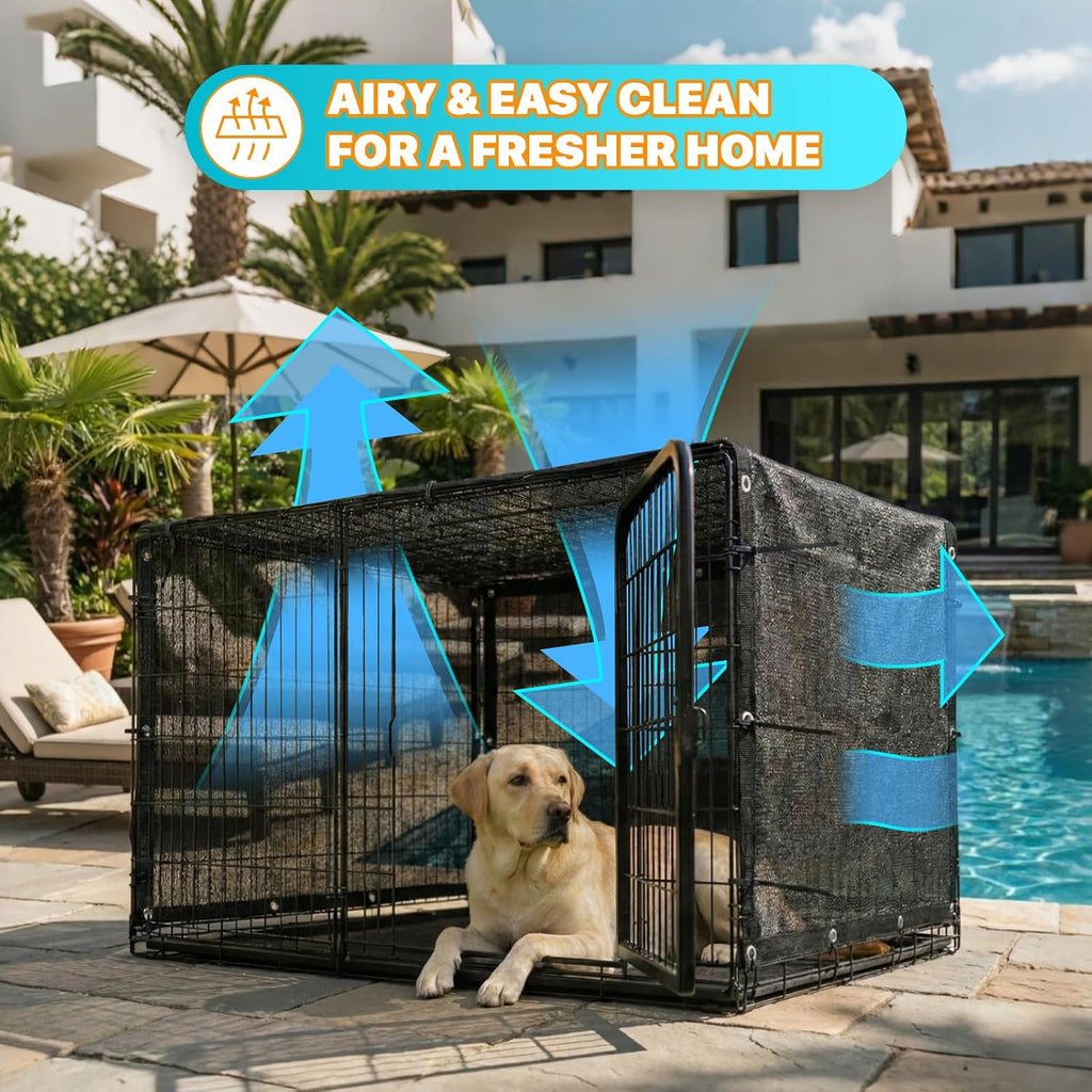 Breathable black sun block screen by ShadeMart protecting an outdoor air conditioning unit from sun
