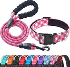 Ladoogo Reflective Dog Collar Padded with Soft Neoprene Breathable Adjustable Nylon Dog Collars for Small Medium Large Dogs (Medium (Pack of 1), Blue Collar+Leash) - Image 9