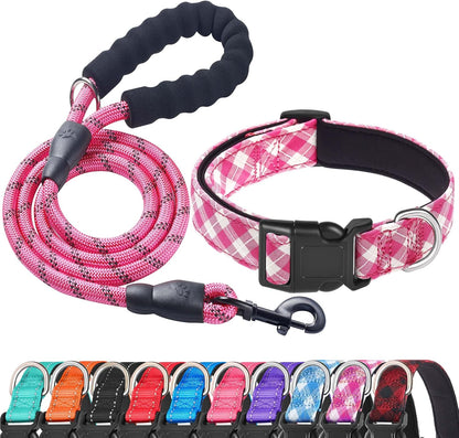 Ladoogo Reflective Dog Collar Padded with Soft Neoprene Breathable Adjustable Nylon Dog Collars for Small Medium Large Dogs (Medium (Pack of 1), Blue Collar+Leash) - Image 9
