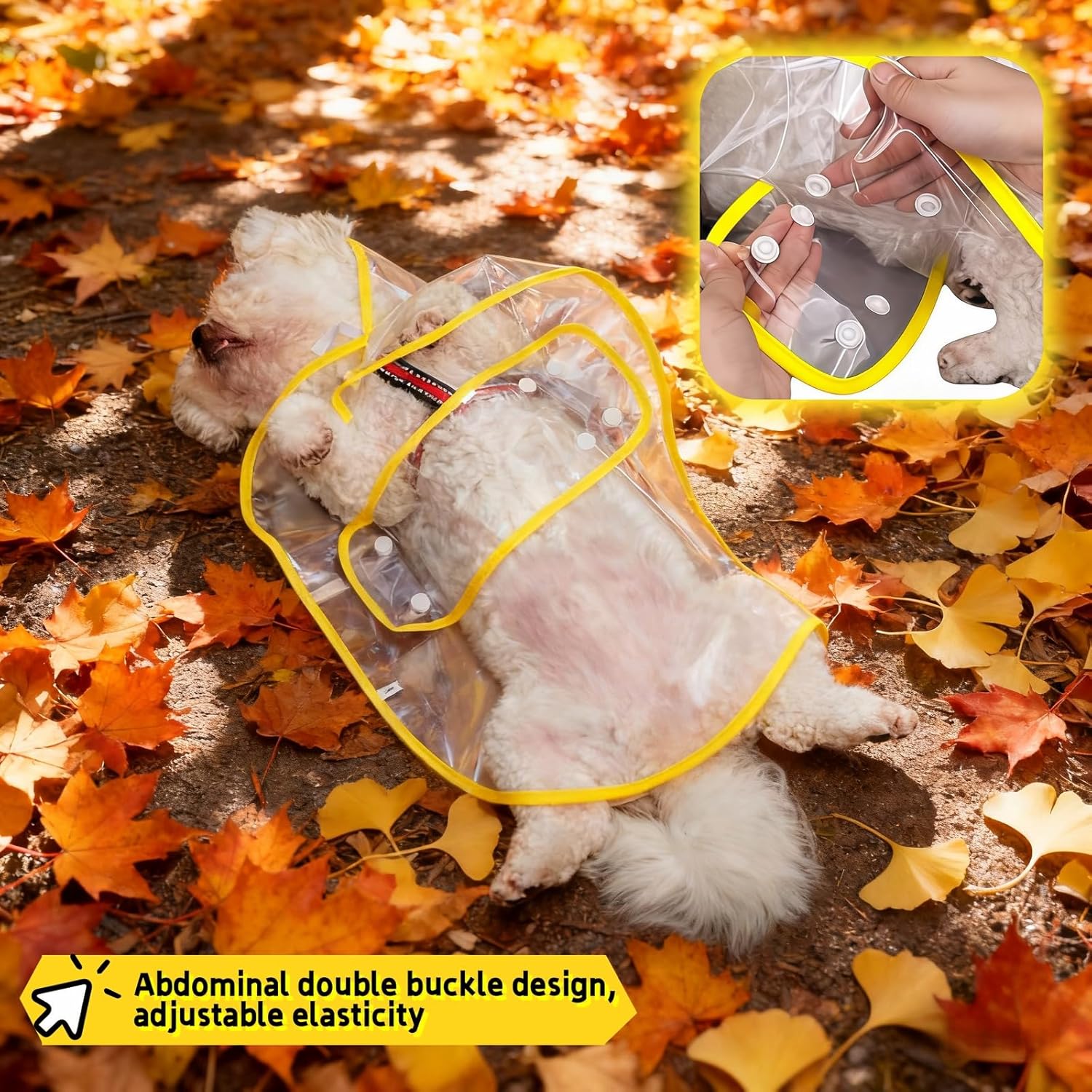 RyanDesign pet raincoat adjustable double buckle detail close up
