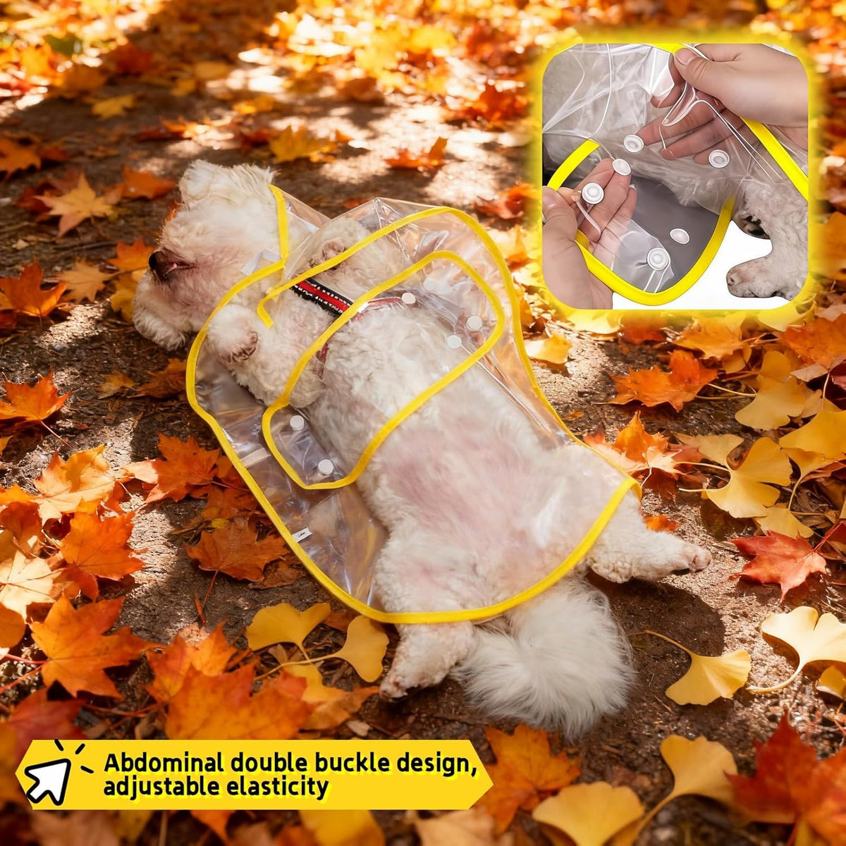 RyanDesign pet raincoat adjustable double buckle detail close up