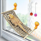 VCEPJH Bearded Dragon Hammock, Reptile Window Perch Natural Seagrass Gecko Climbing Tank Accessories Lizard Lounger Bed with Powerful Suction Cups Bearded Dragon Toys for Basking (11.81 * 7.08) - Image 9