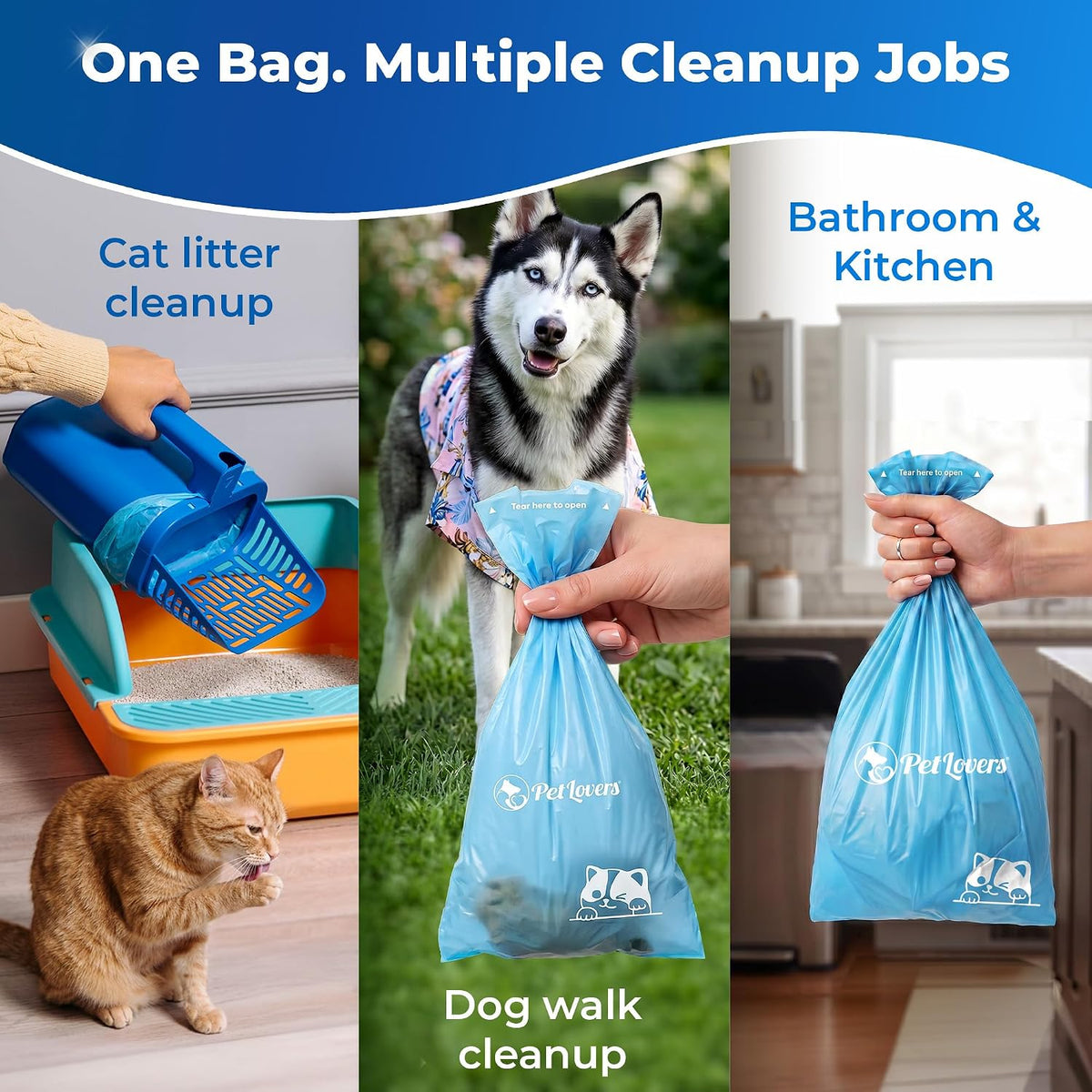 Three rolls of PetLovers scented waste bags displayed